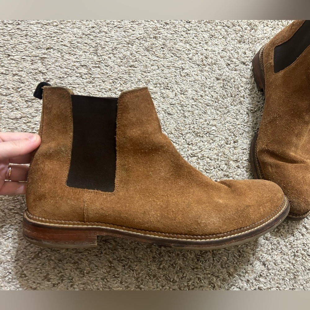 J. Brand Jamie Men's Chelsea Suede Ankle Boots Brown Slip On Wing Tip Elastic 11 - Picture 2 of 12